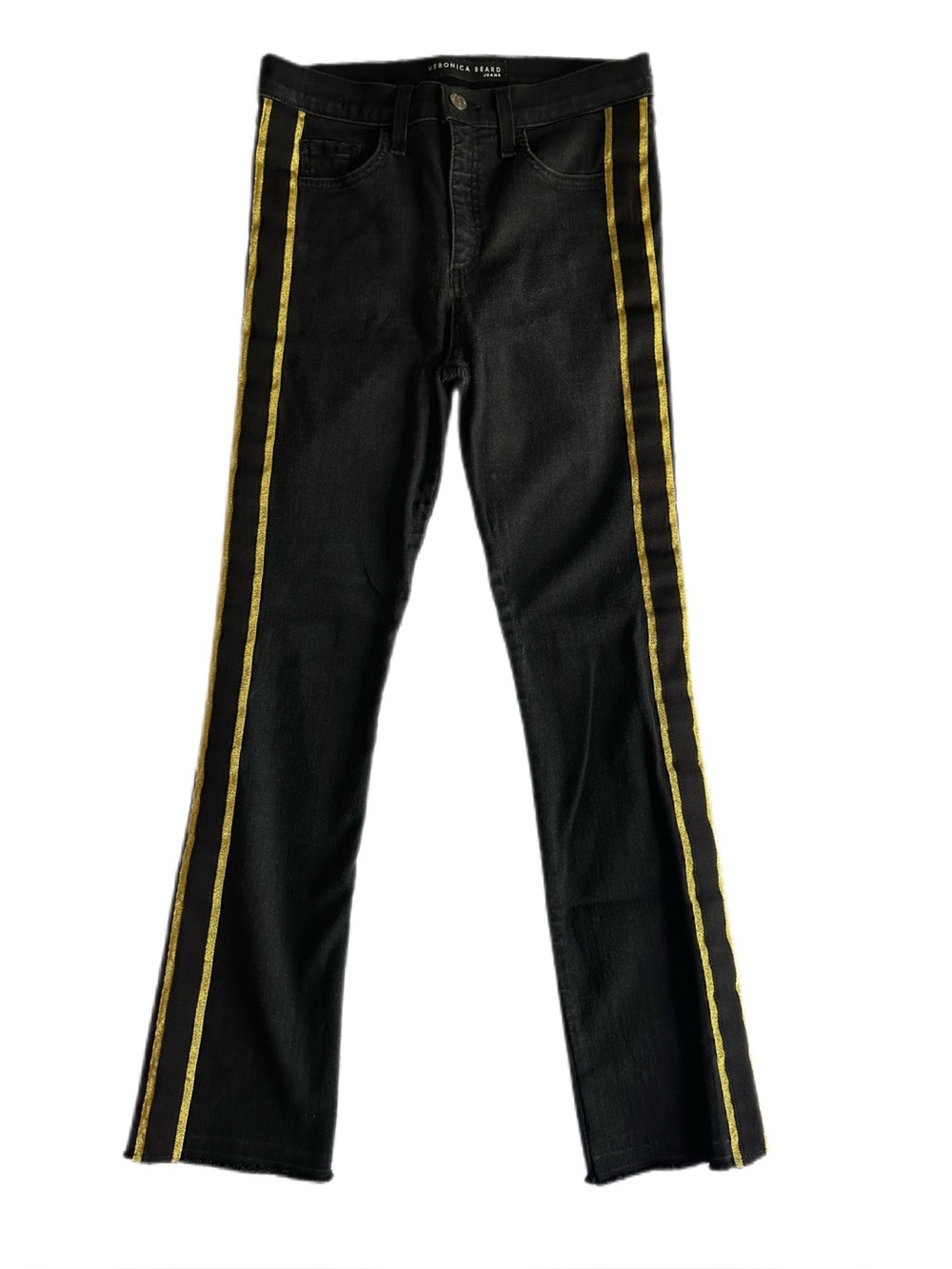 Veronica Beard Carolyn Baby Boot Black Gold Tuxedo Stripe Jeans Size 28